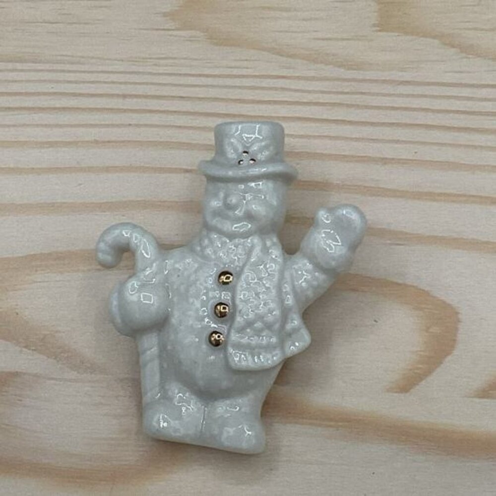 Lenox Christmas Porcelain Snowman Holiday Pin Gold Accents